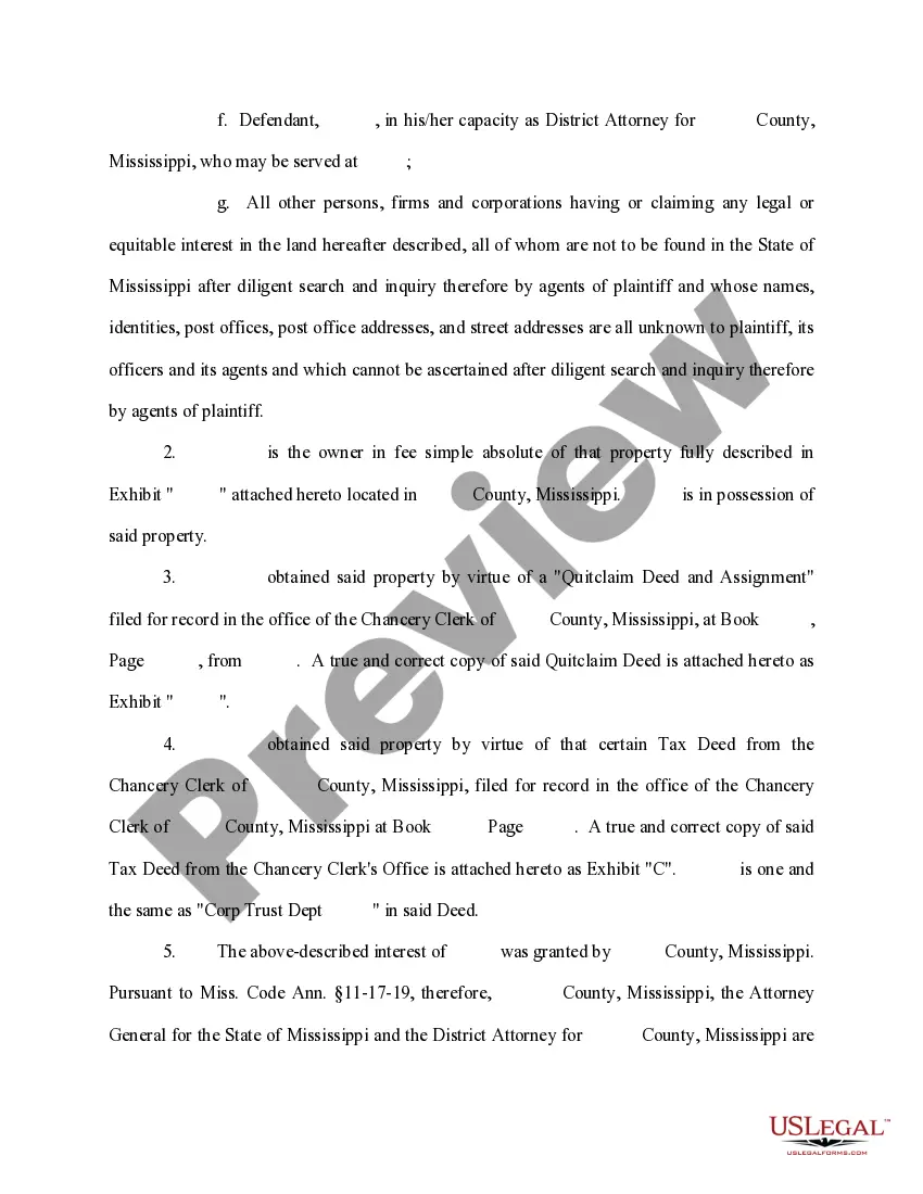 Preview Complaint to Confirm and Quiet Title