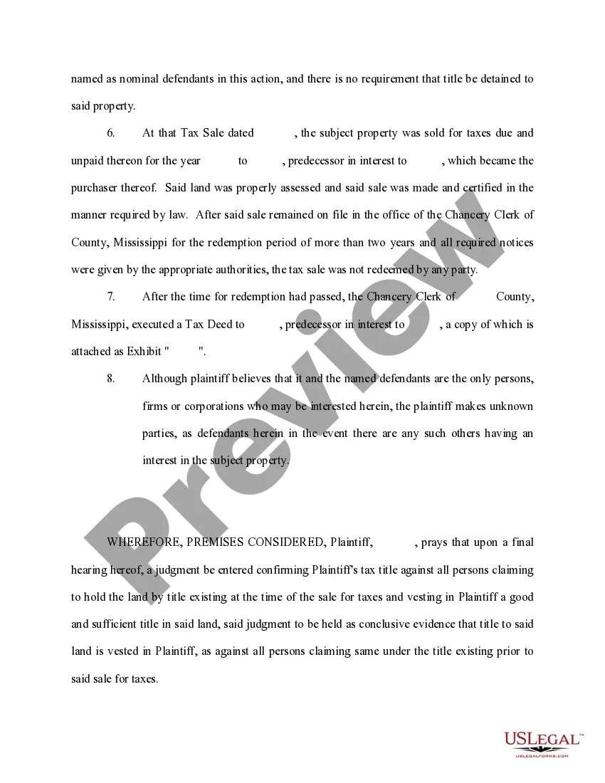 Preview Complaint to Confirm and Quiet Title