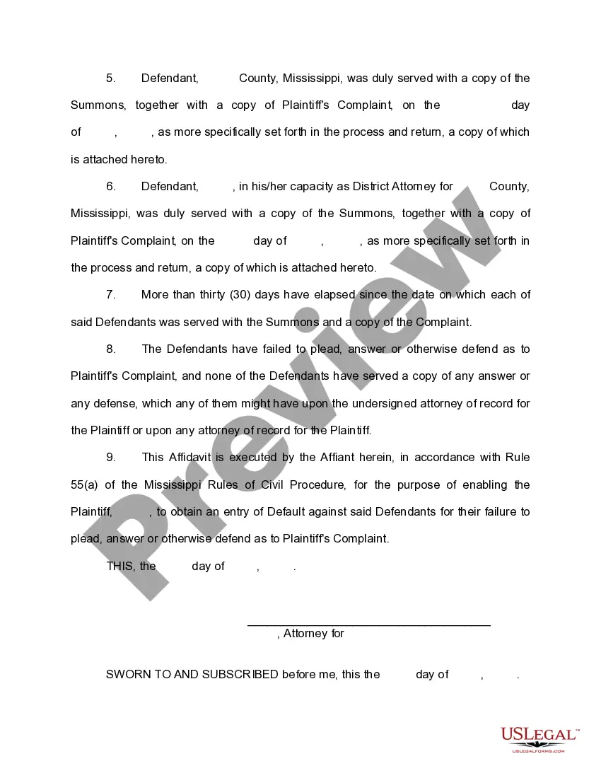 Preview Affidavit for Default Judgment