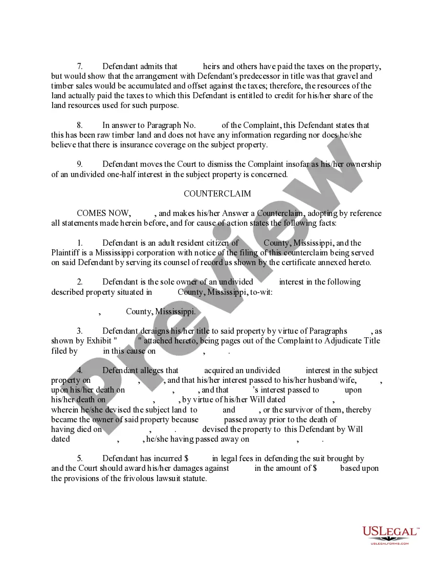 Preview Answer and Counterclaim to Confirm Title