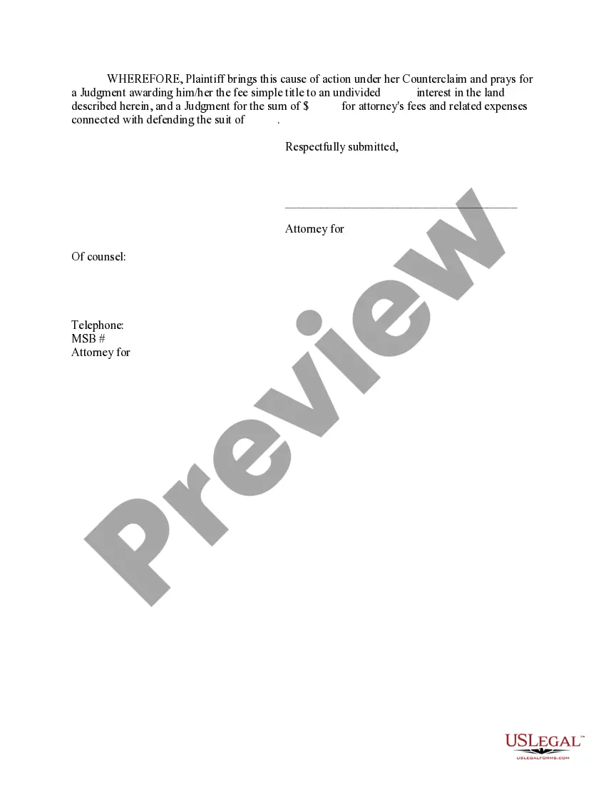 Preview Answer and Counterclaim to Confirm Title