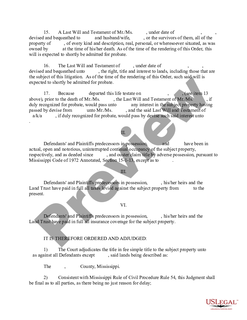 Mississippi Judgment Us Legal Forms 2004