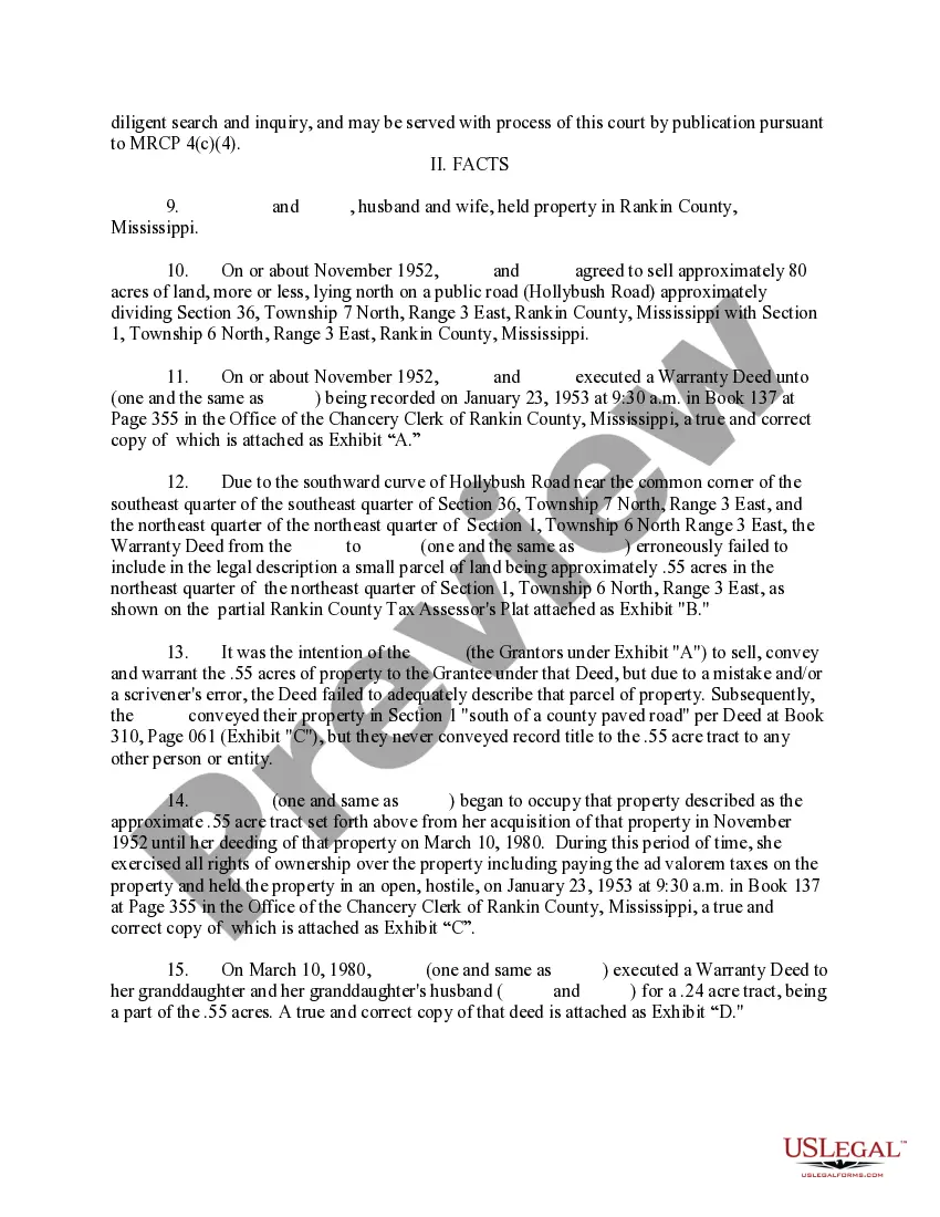 Preview Complaint to Correct Warranty Deed and to Remove a Cloud