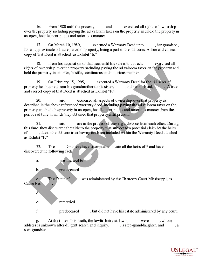 Preview Complaint to Correct Warranty Deed and to Remove a Cloud