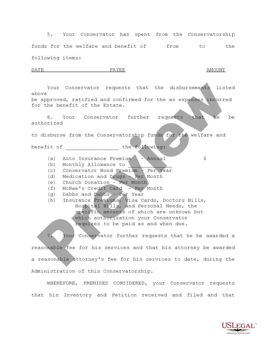 Get Inventory, Petition to Approve Expenses and Monthly Allowances, and for Other Relief Preview Inventory, Petition to Approve Expenses and Monthly Allowances, and for Other Relief