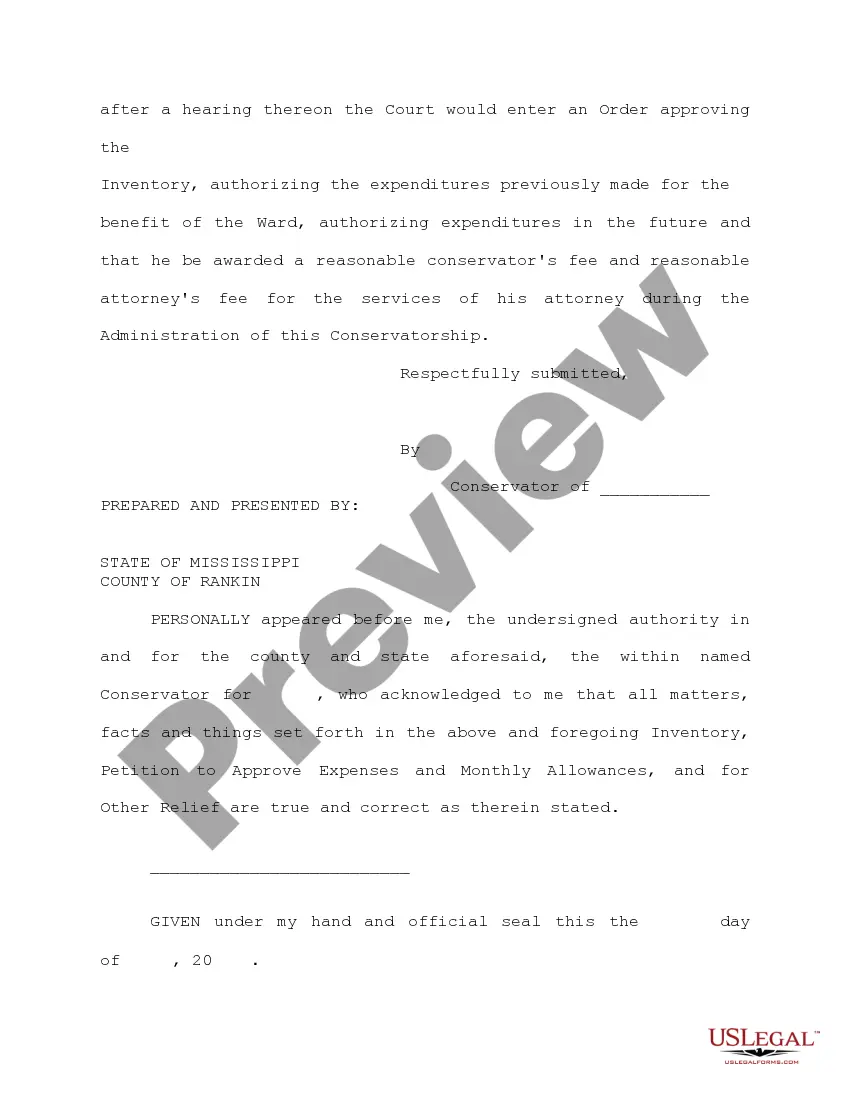 Get Inventory, Petition to Approve Expenses and Monthly Allowances, and for Other Relief Preview Inventory, Petition to Approve Expenses and Monthly Allowances, and for Other Relief