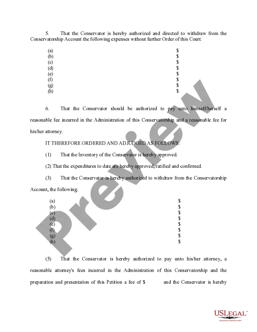Preview Order Approving Inventory, Petition to Approve Expenses and Monthly Allowances, and for Other Relief