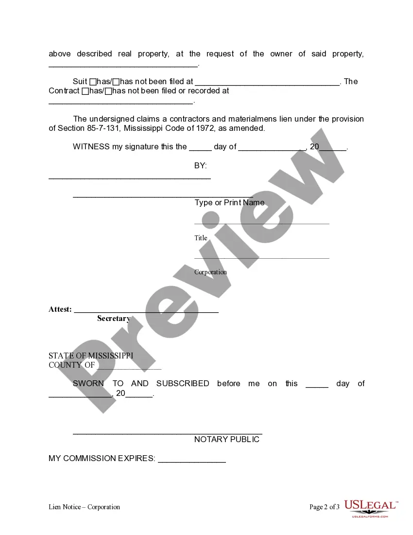 Preview Lien Notice - 85-7-131 - Corporation