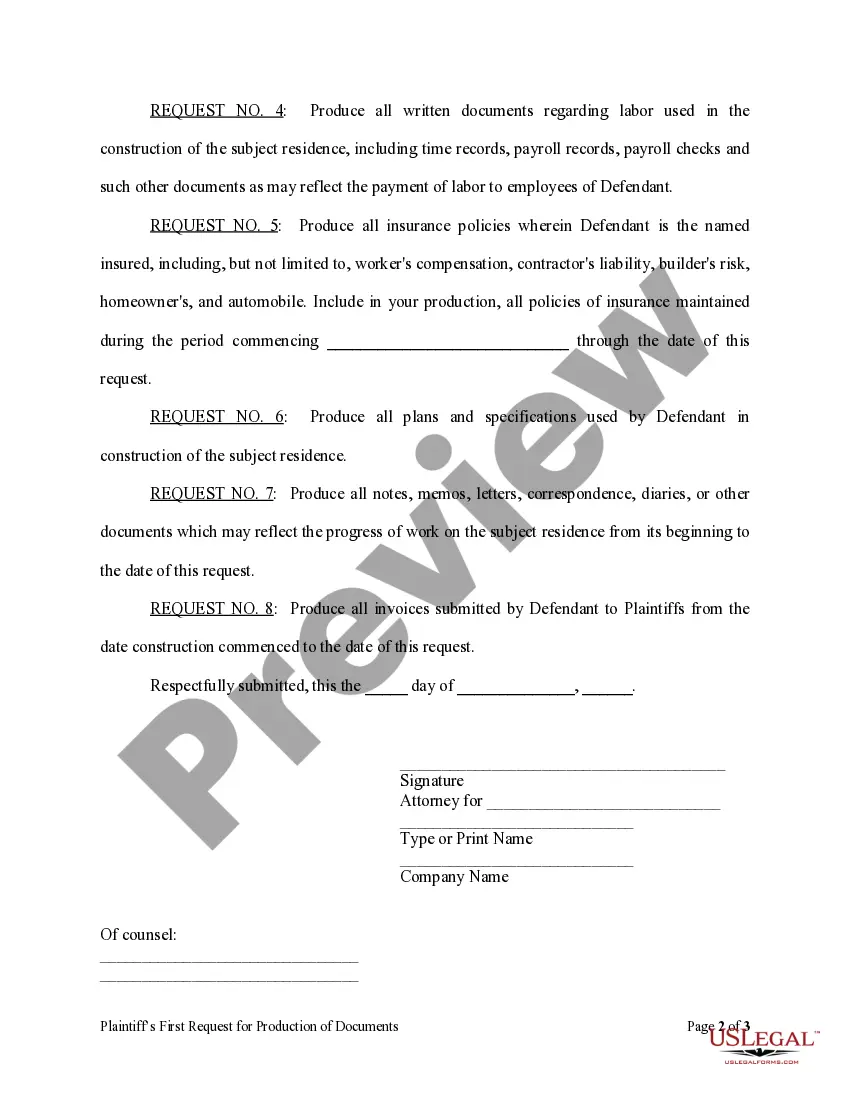 Preview Plaintiff's First Request for Production of Documents - Corporation or LLC
