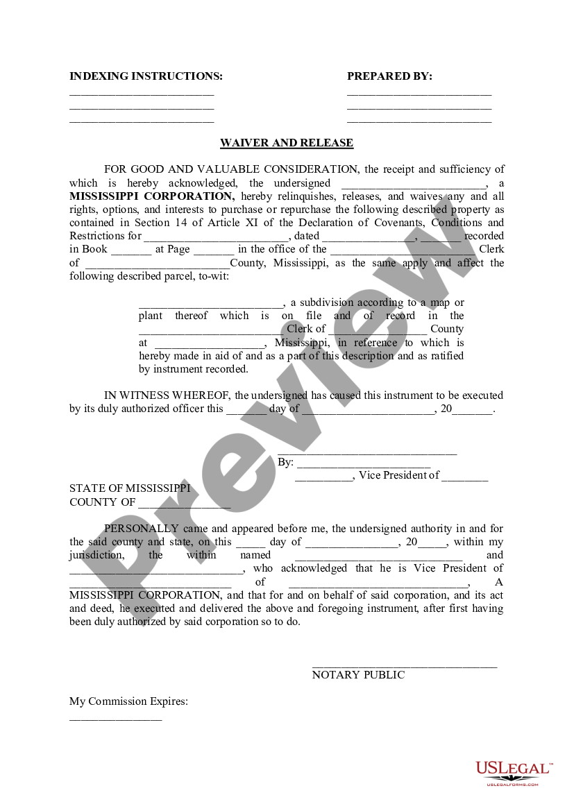 Mississippi Waiver And Release Us Legal Forms 0250