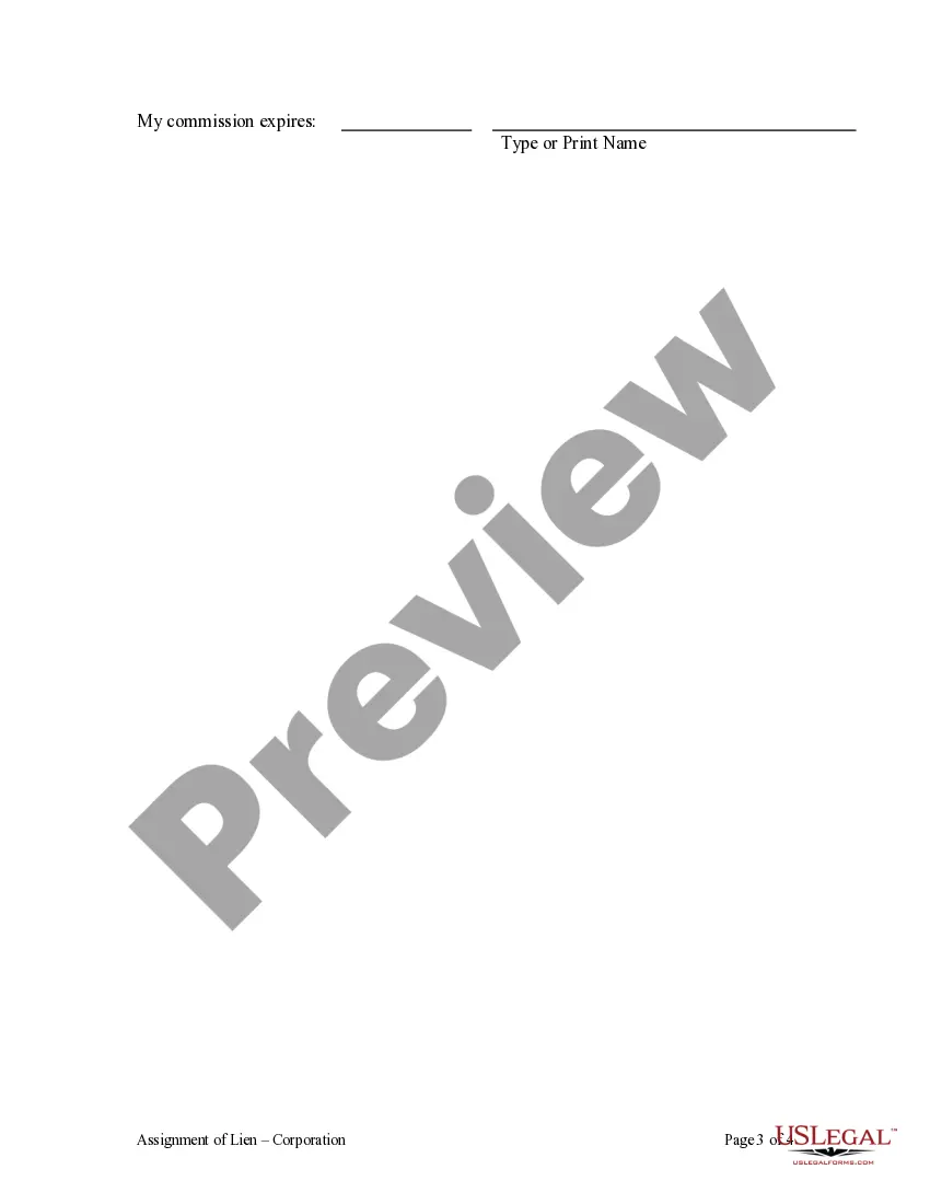 Preview Assignment of Lien - Corporation
