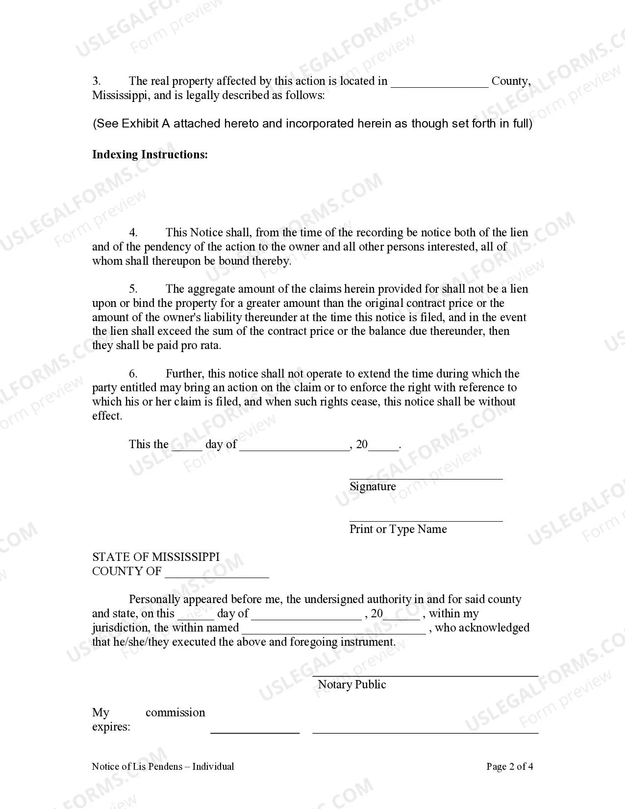 Preview Notice of Lis Pendens - Individual