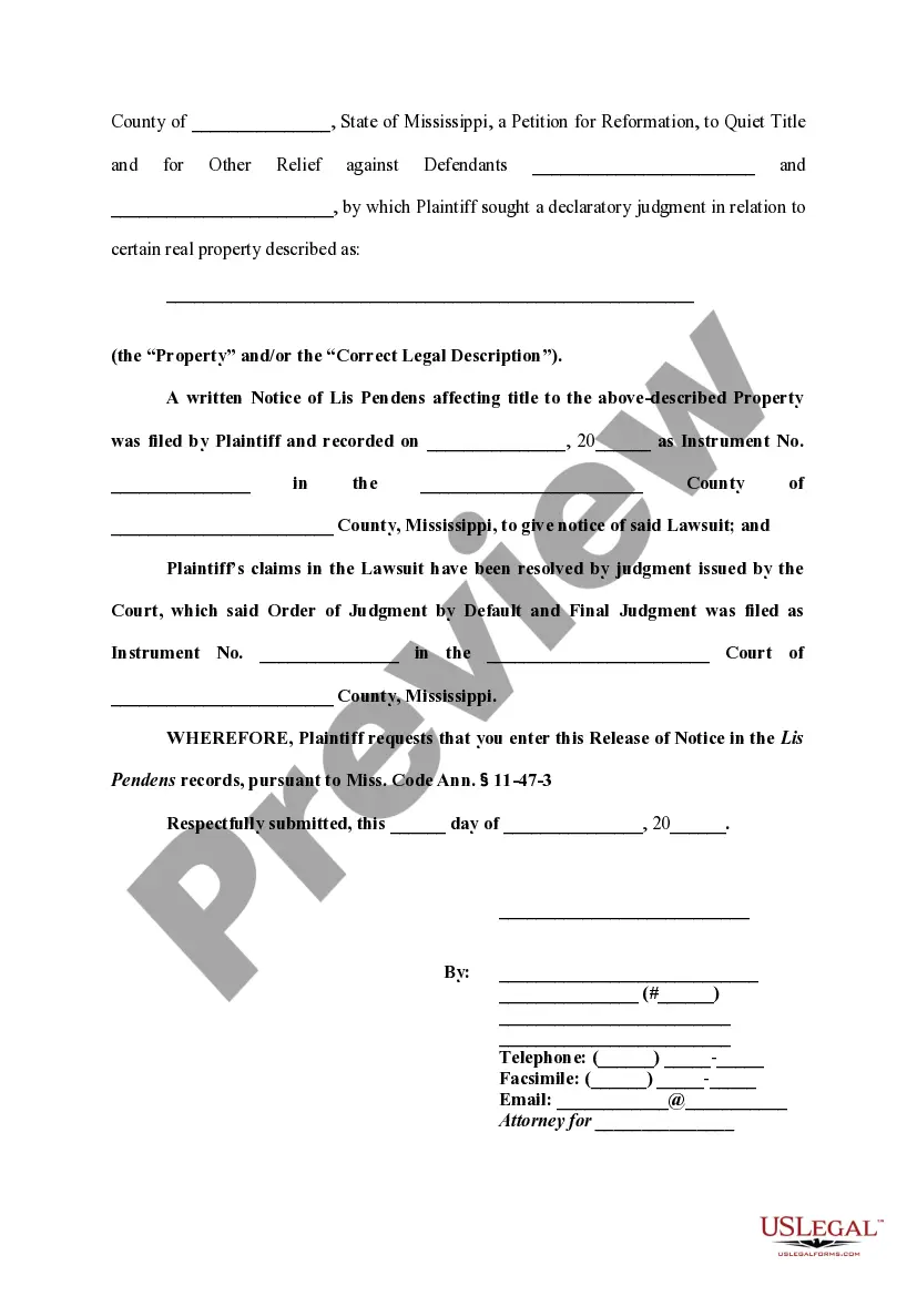 Preview Release of Lis Pendens