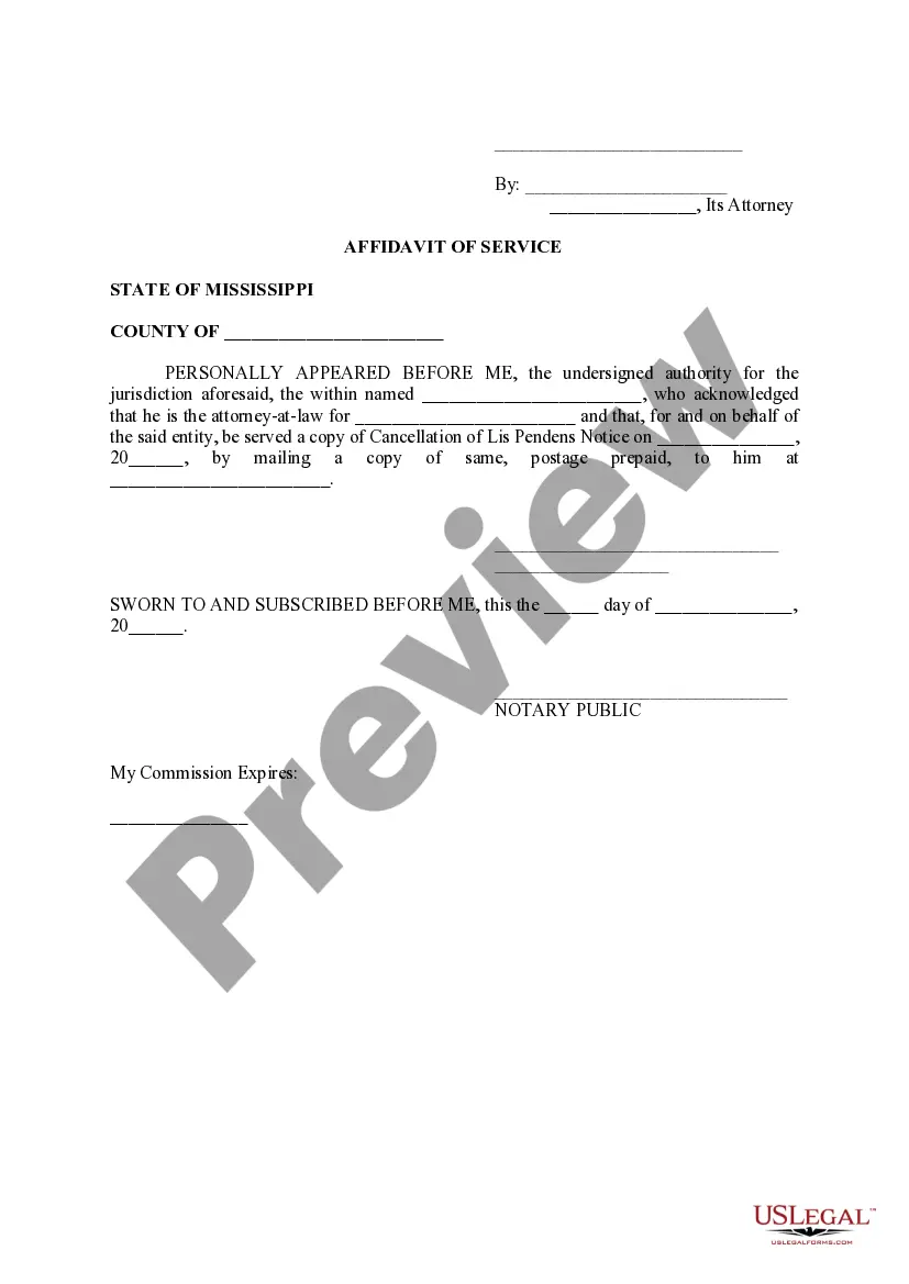 Preview Cancellation of Notice of Lis Pendens