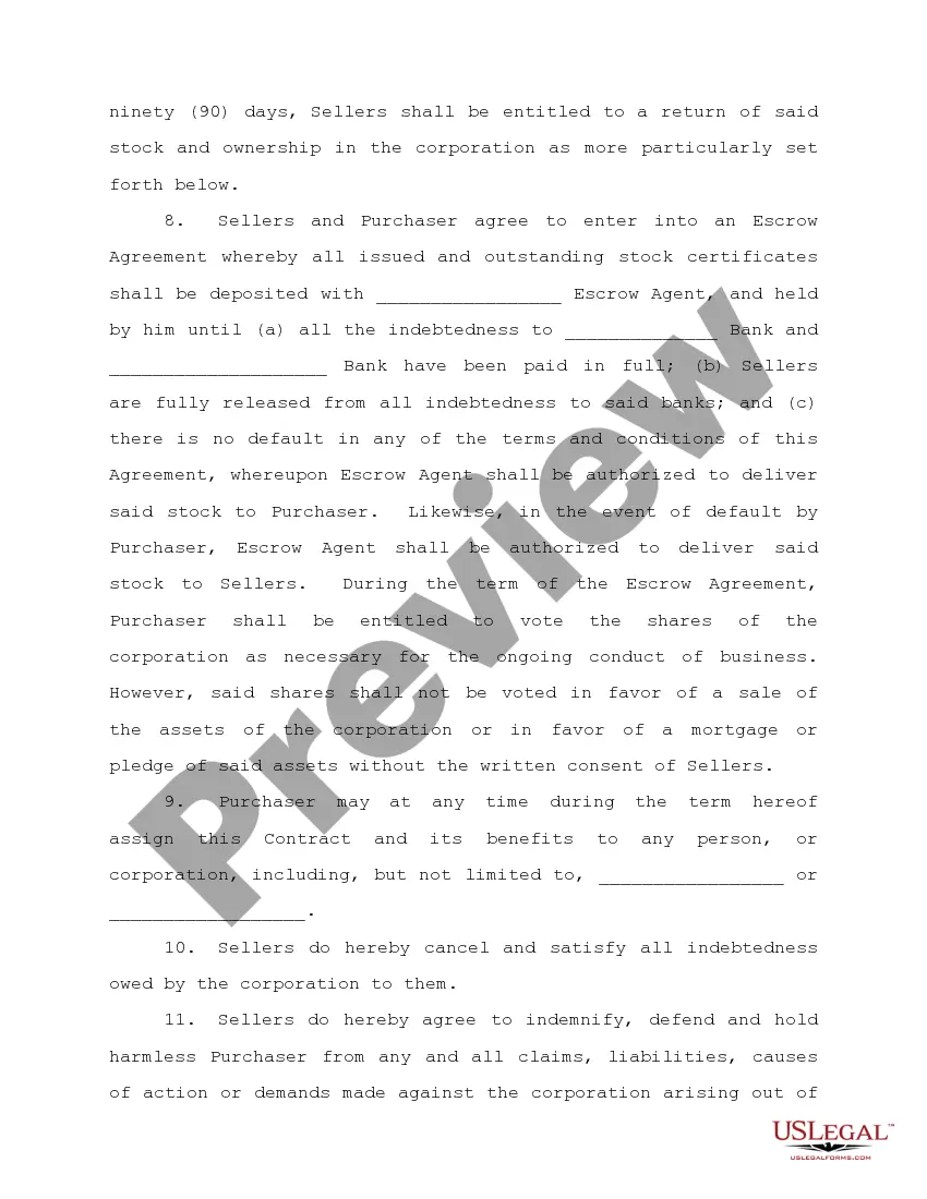 Preview Contract for the Sale and Purchase of Stock