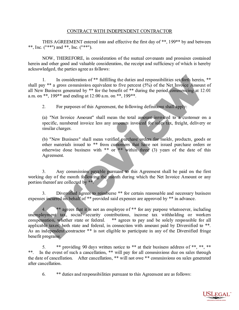 page 0 Contract with Self-Employed Independent Contractor preview