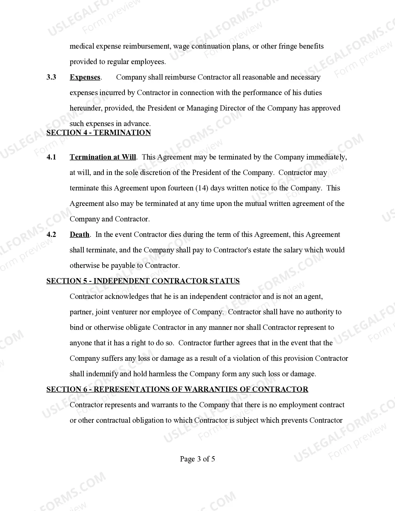 Preview Self-Employed Independent Contractor Agreement