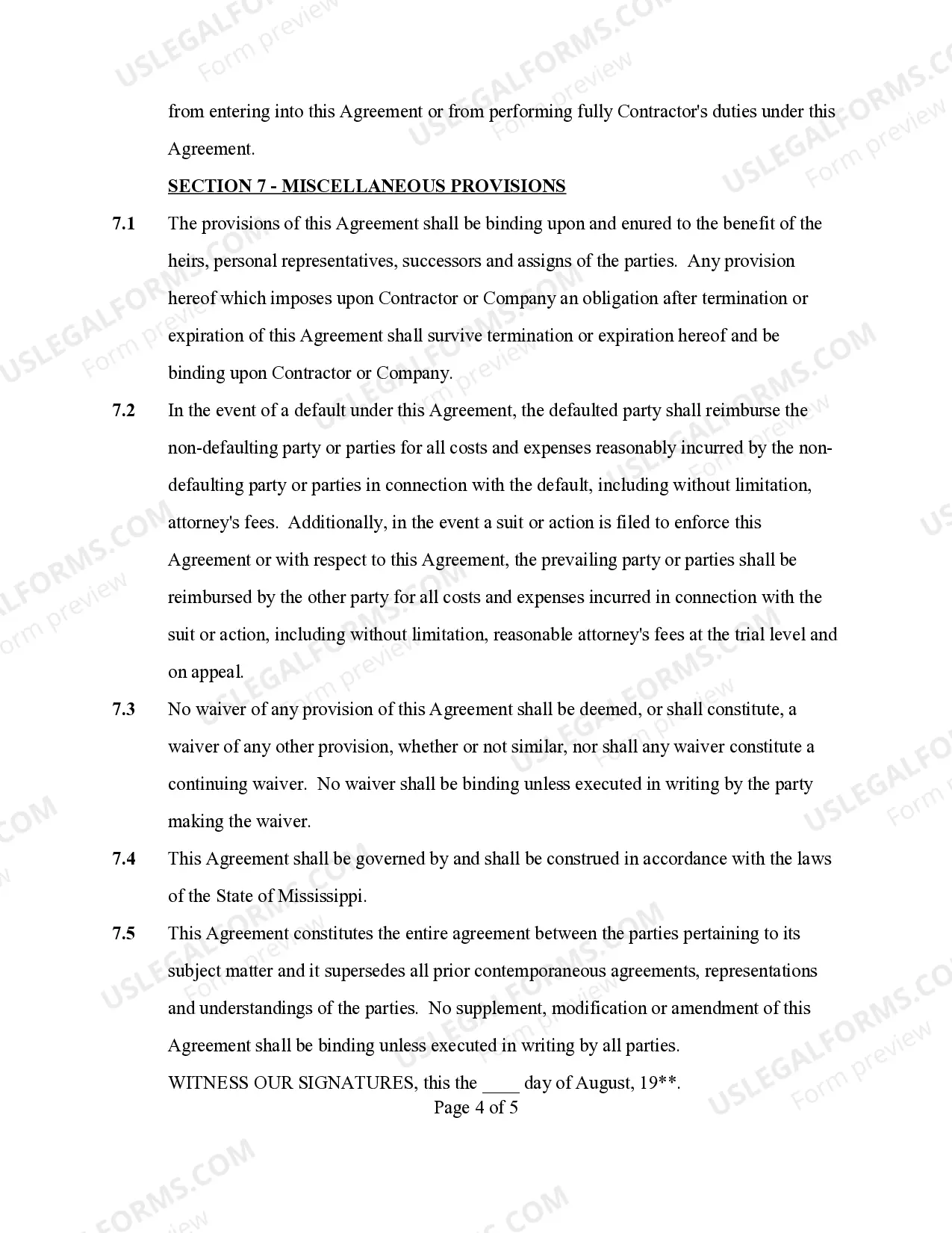 Preview Self-Employed Independent Contractor Agreement