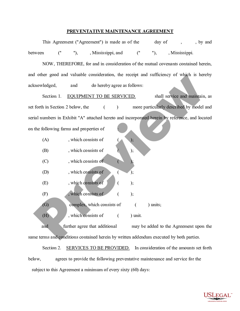 page 0 Preventative Maintenance Agreement preview
