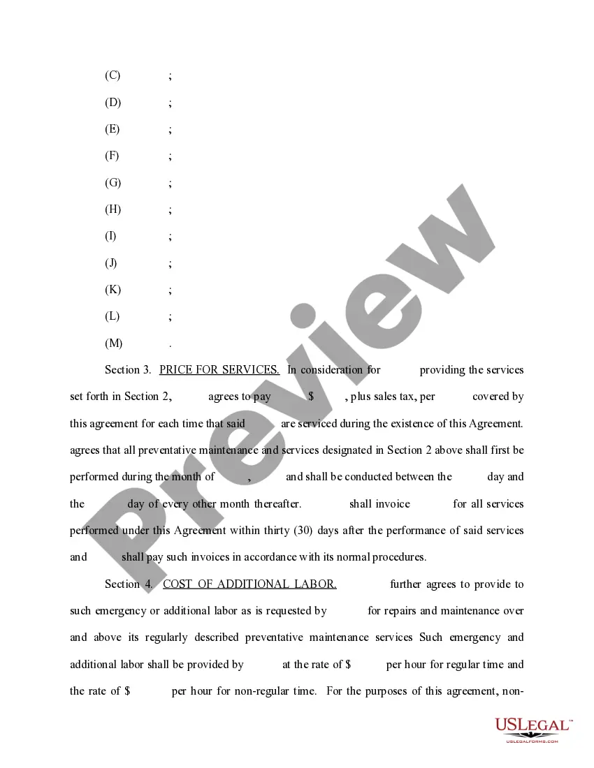 Preview Preventative Maintenance Agreement