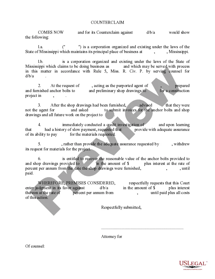 Preview Answer and Counter Claim