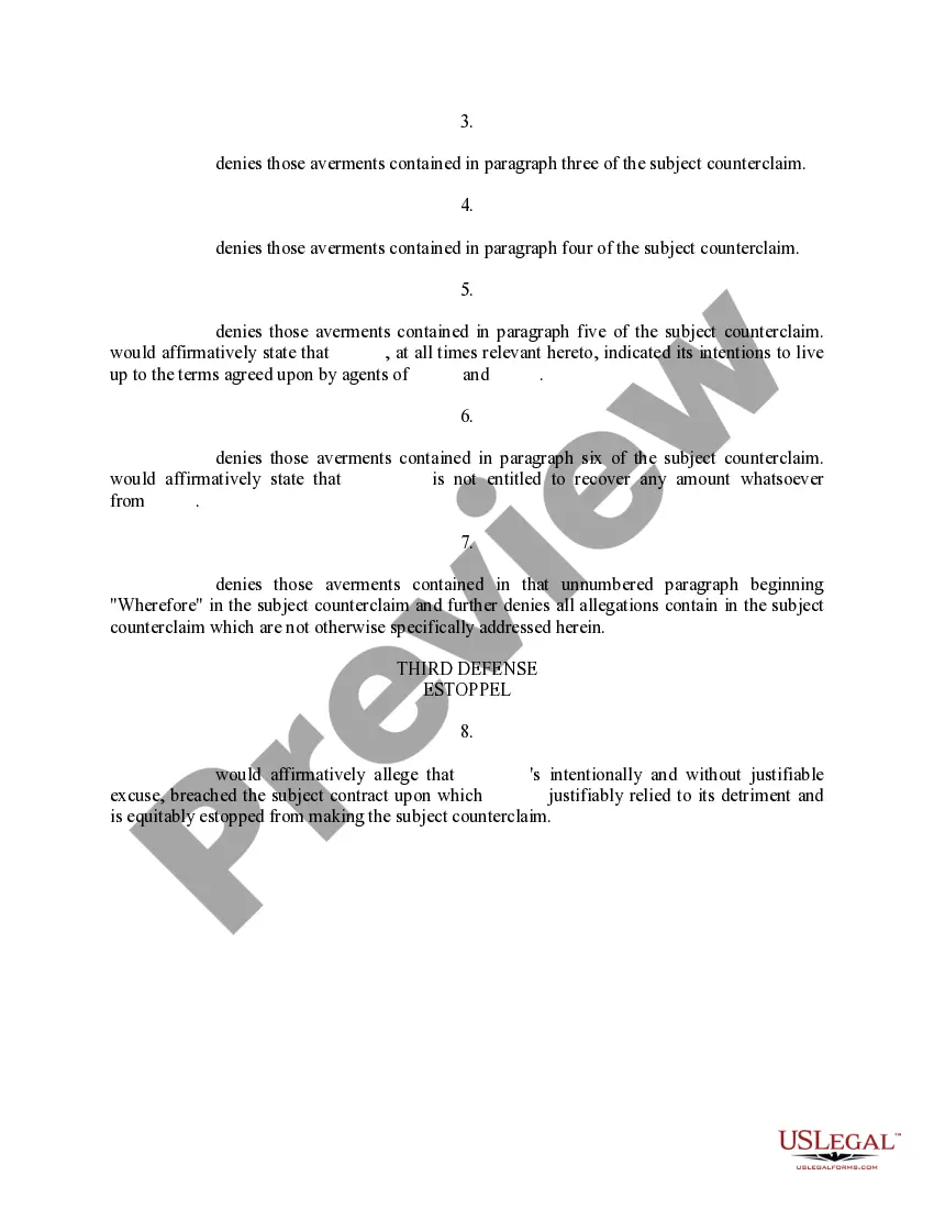 Preview Plaintiff's Answer to Counter Claim