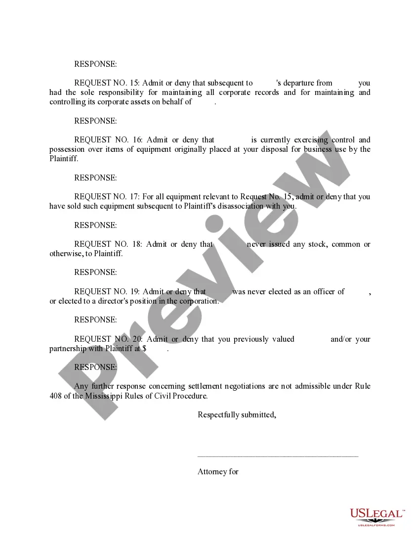 Preview Defendant's Response to Plaintiff's Requests for Admission