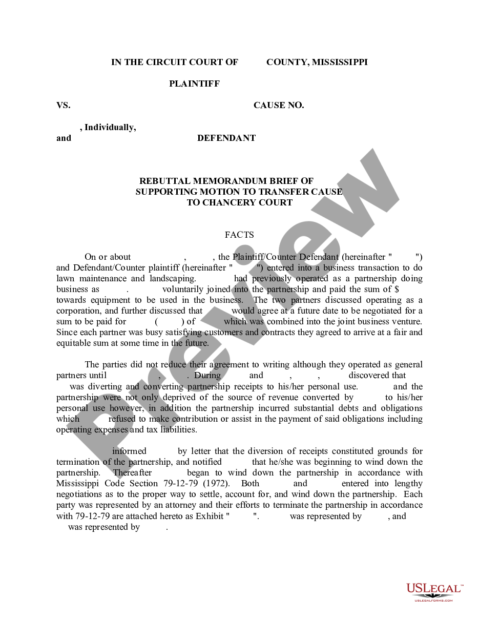 Mississippi Rebuttal Memorandum Brief Supporting Motion to Transfer