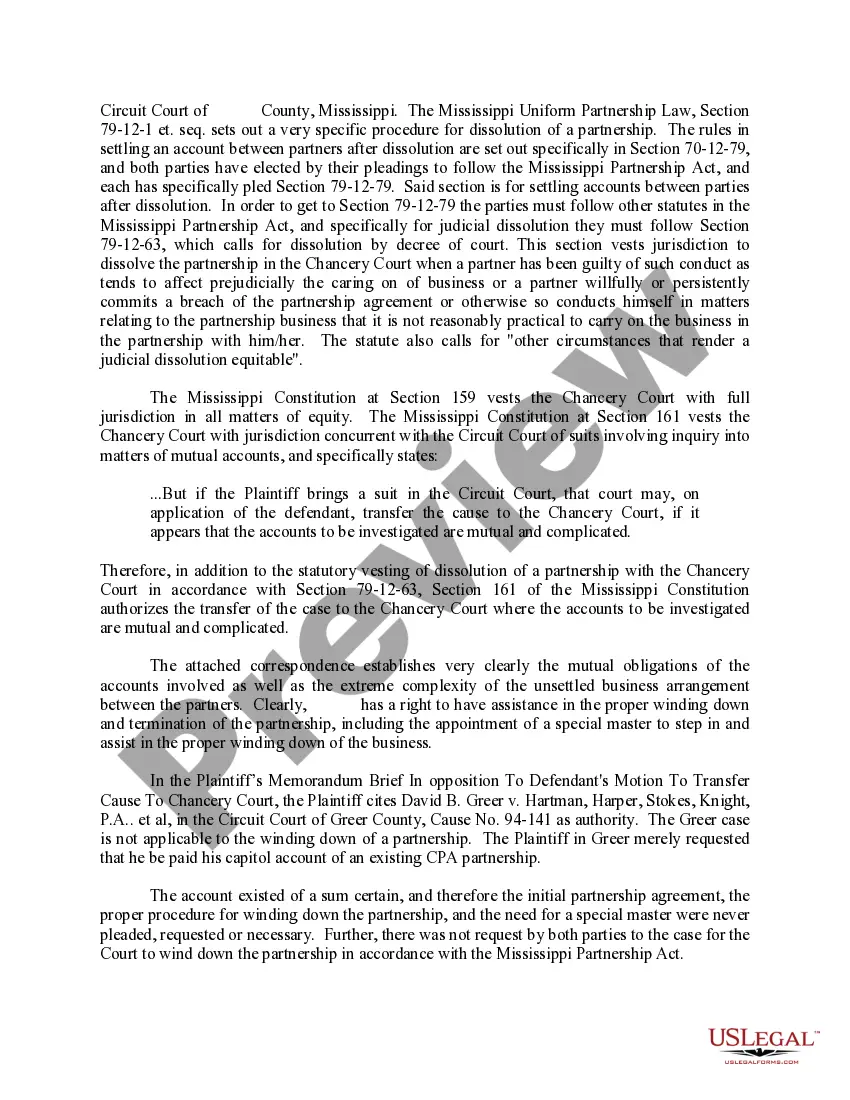 Preview Rebuttal Memorandum Brief Supporting Motion to Transfer Cause to Chancery Court