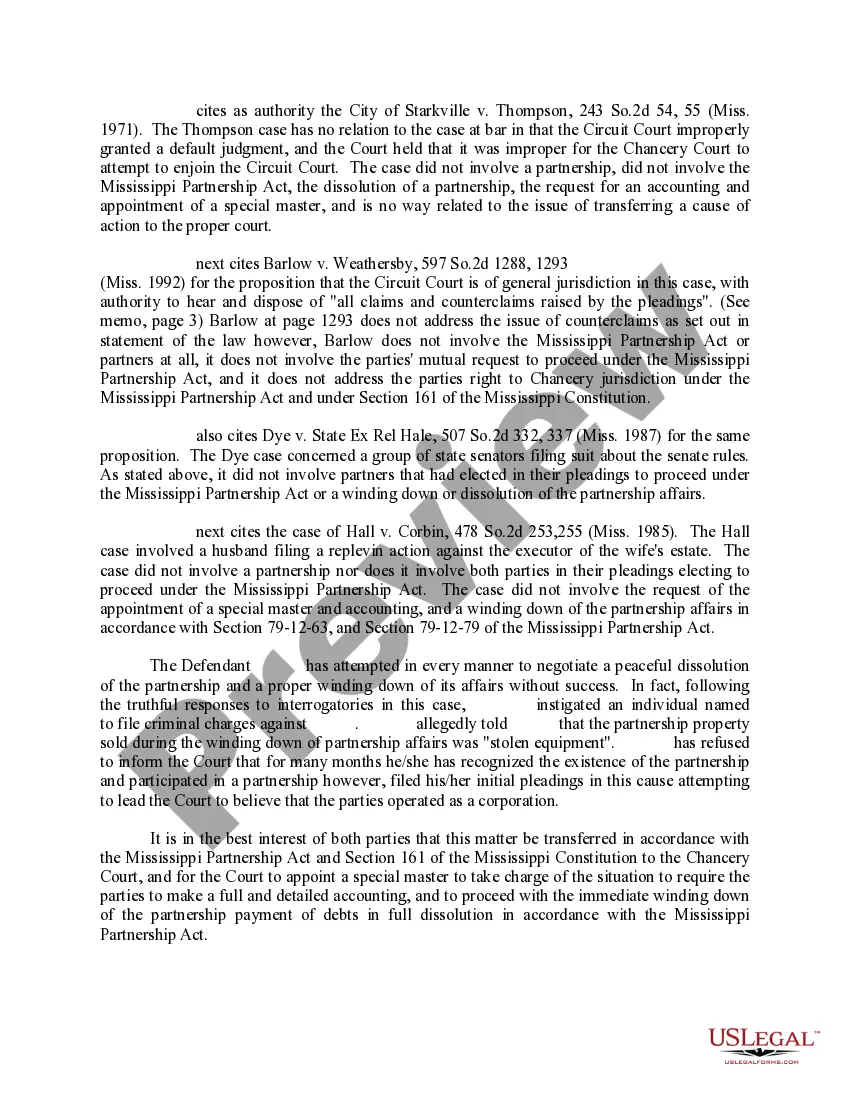 Preview Rebuttal Memorandum Brief Supporting Motion to Transfer Cause to Chancery Court