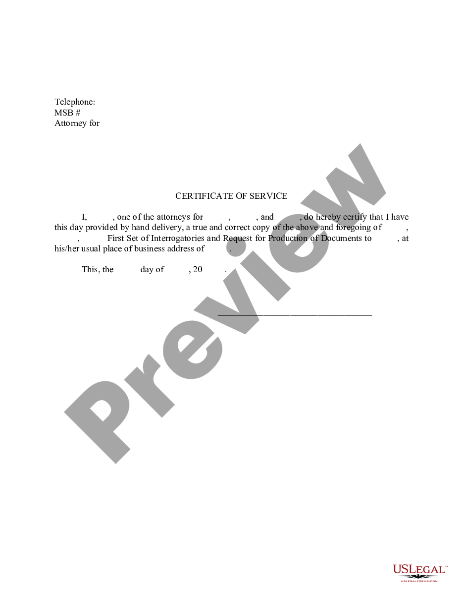 page 1 Notice of Service of First Request for Interrogatories and Request for Production of Documents preview