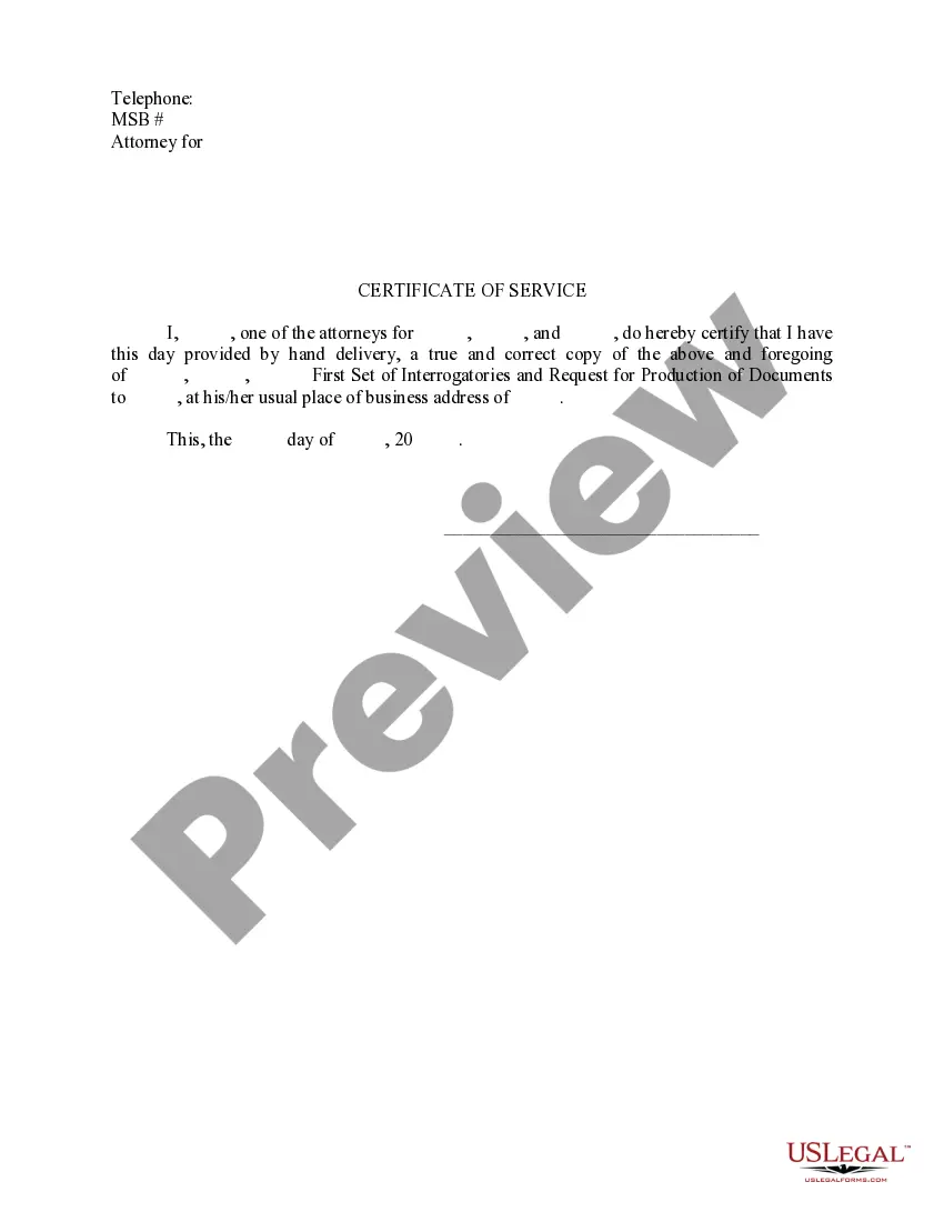 Preview Notice of Service of First Request for Interrogatories and Request for Production of Documents