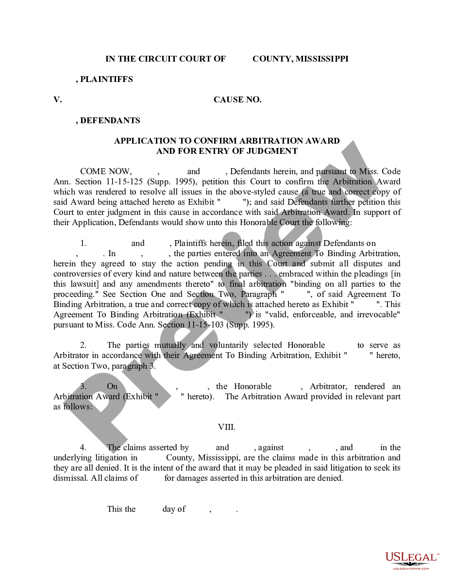 page 0 Application to Confirm Arbitration Award and for Entry of Judgment preview