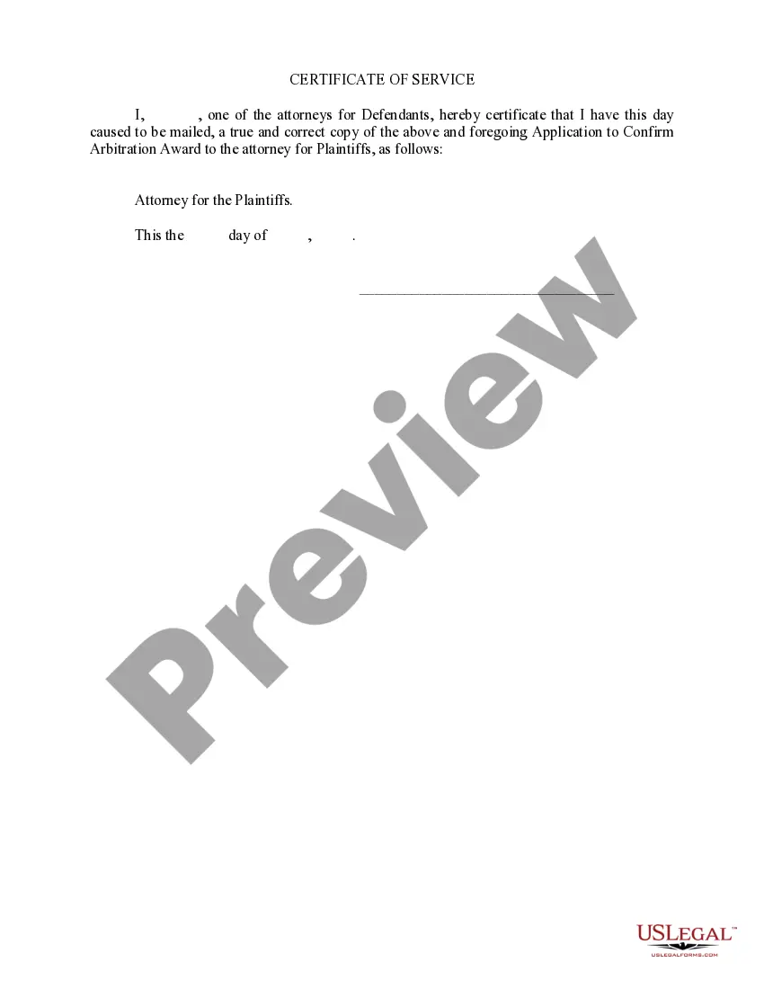 Preview Application to Confirm Arbitration Award and for Entry of Judgment