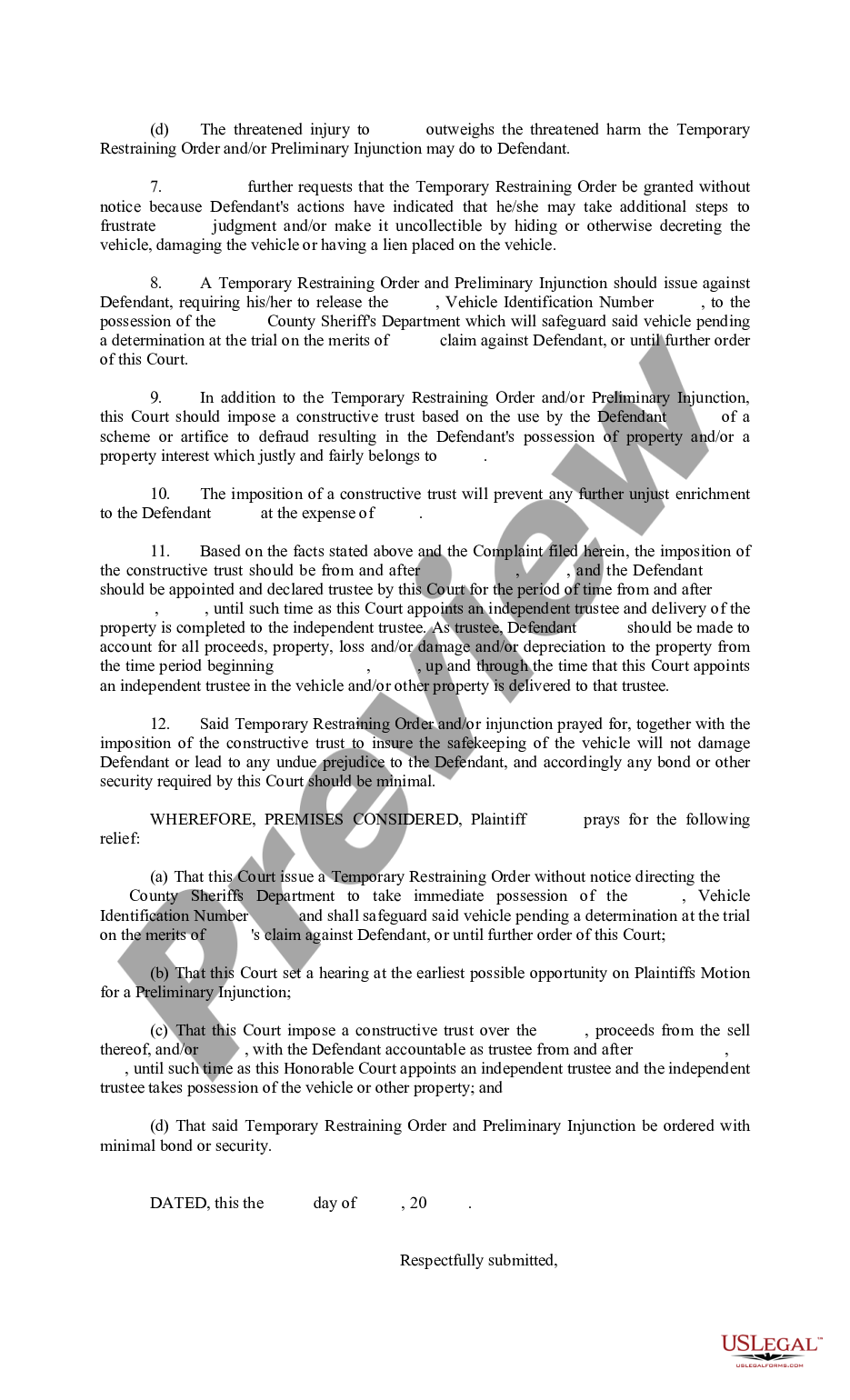 page 1 Motion to Temporary Restraining Order and Preliminary Injunction preview