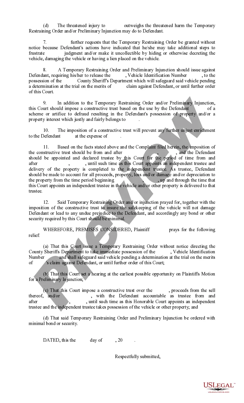 Preview Motion to Temporary Restraining Order and Preliminary Injunction