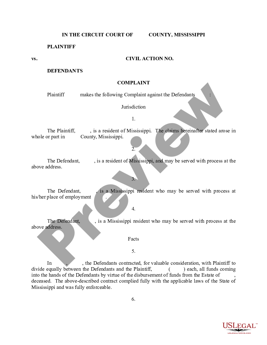 Mississippi Complaint | US Legal Forms