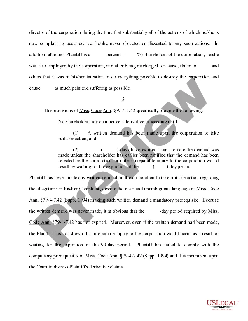Preview Motion to Dismiss Shareholder Derivative Claims and Malicious Prosecution Claim or Alternatively to Sever and Transfer Malicious Prosecution Claim