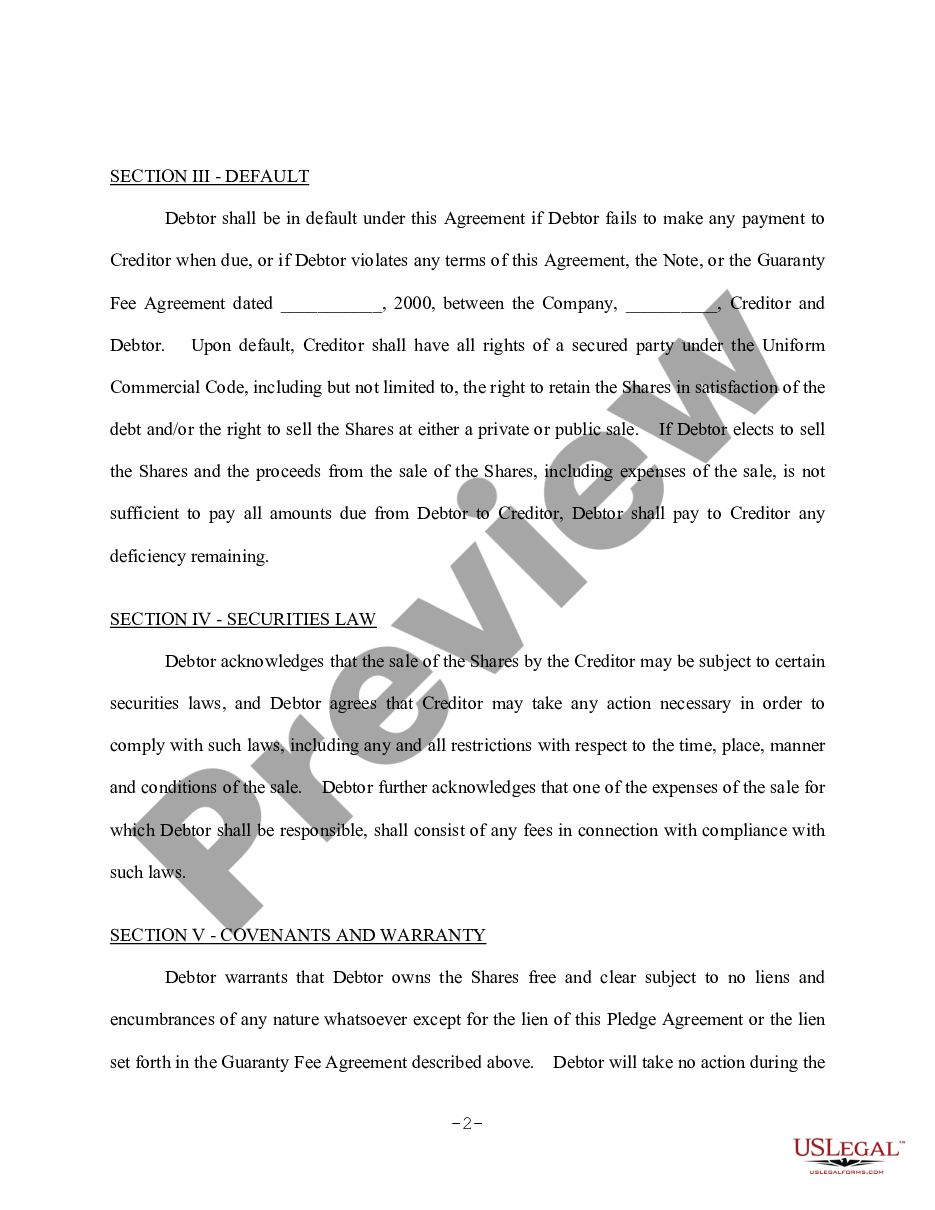 page 1 Pledge of Stock Agreement preview