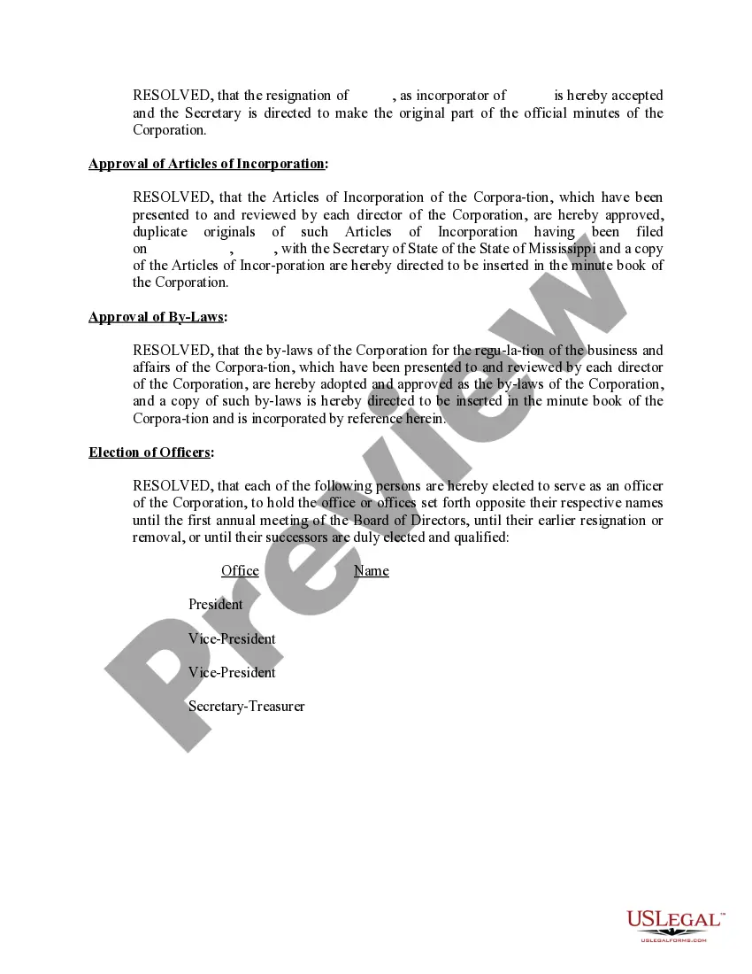 Preview Minutes of Joint Actions by Unanimous Consent in Lieu of Organizational Meeting