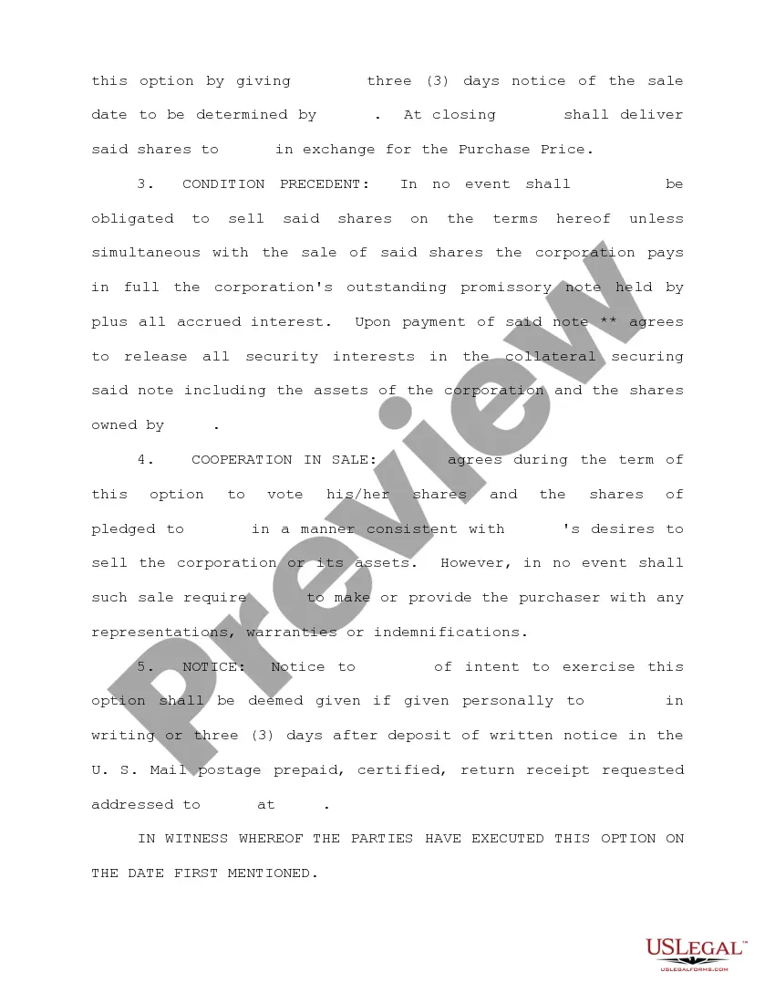 Preview Option to Purchase Stock - Short