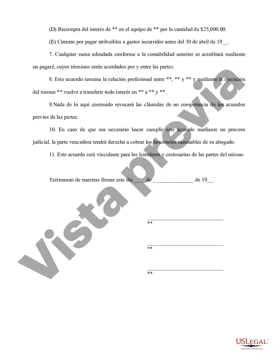 Preview Acuerdo de Accionistas por el que se pone fin a la relación profesional