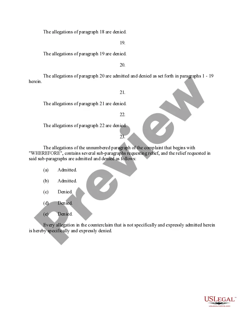 Preview Answer to Counterclaimant's Counterclaim