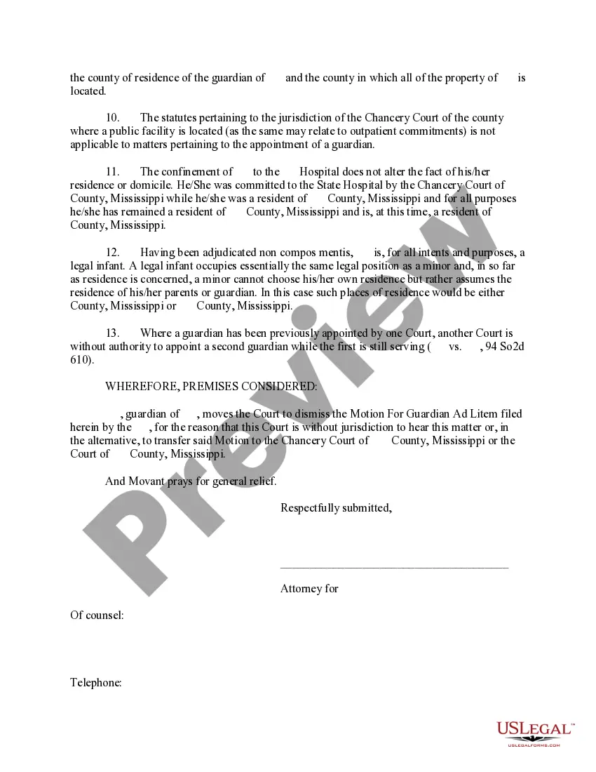 Preview Motion to Dismiss for Lack of Jurisdiction or in the Alternative, For a Change of Venue