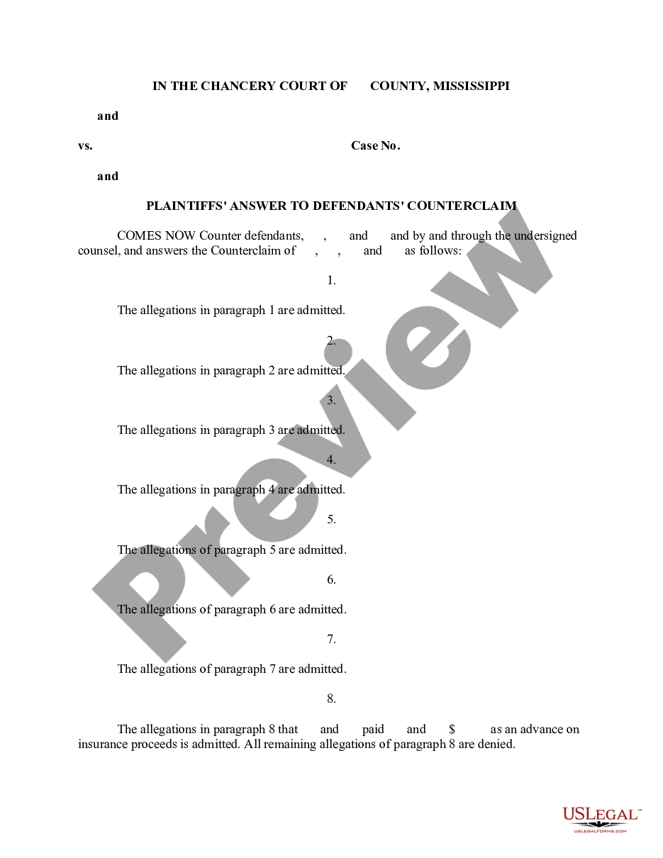 page 0 Plaintiffs' Answer to Defendants' Counterclaim preview