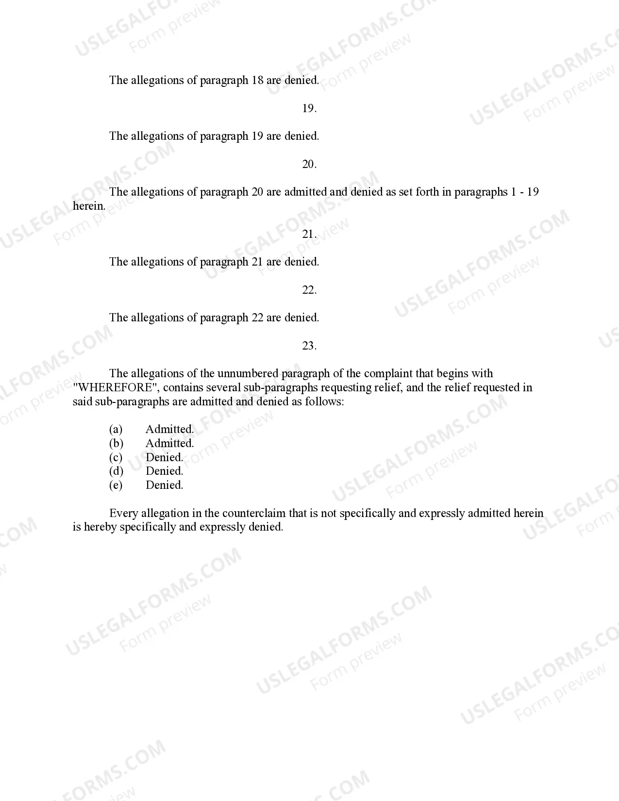 Preview Plaintiffs' Answer to Defendants' Counterclaim
