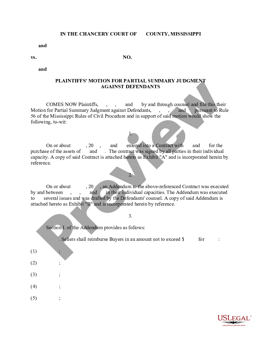 page 0 Plaintiffs' Motion for Partial Summary Judgment Against Defendants preview