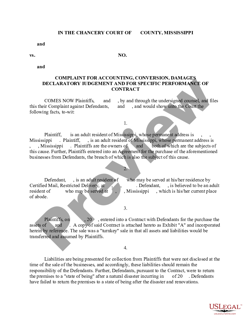 page 0 Complaint for Accounting, Conversion, Damages Declaratory Judgment and for Specific Performance of Contract preview