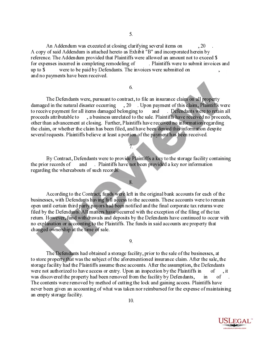 Preview Complaint for Accounting, Conversion, Damages Declaratory Judgment and for Specific Performance of Contract