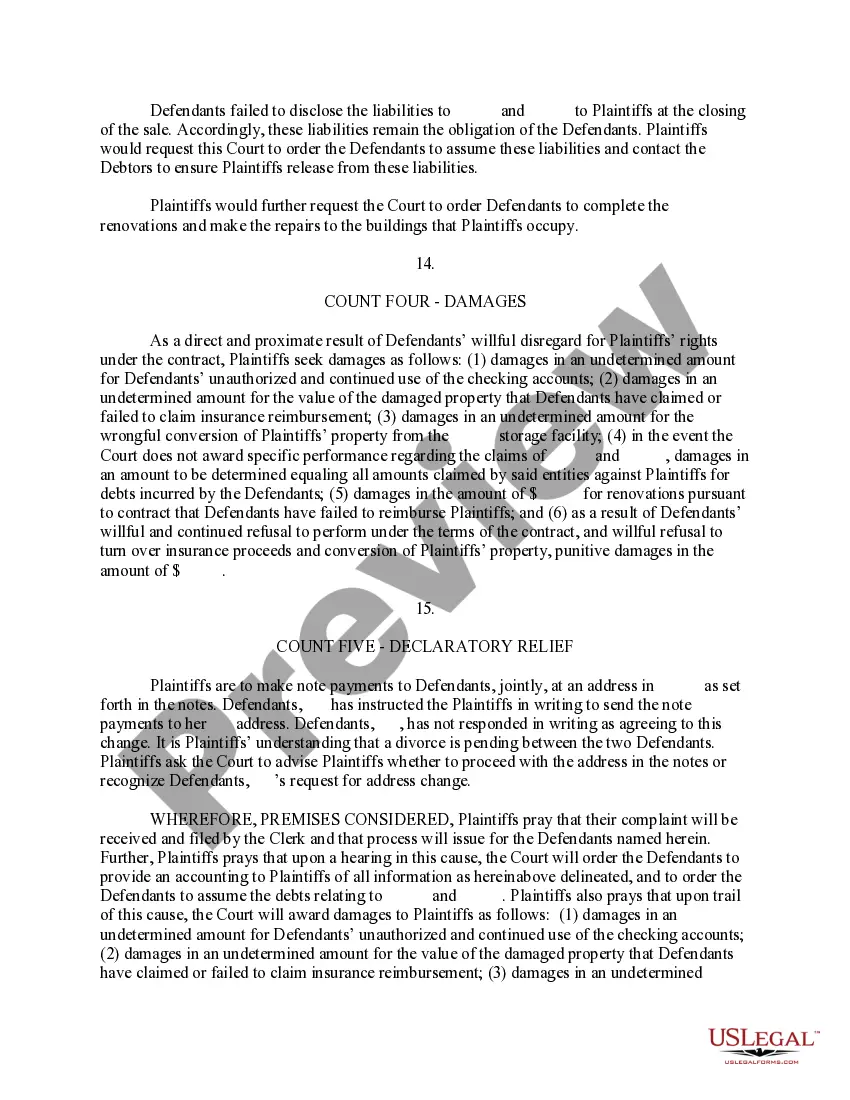 Preview Complaint for Accounting, Conversion, Damages Declaratory Judgment and for Specific Performance of Contract